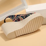 Style Print Wedge Sandals for Women Peep Toe Chunky Platform Shoes Woman Summer Thick Bottom Gladiator Sandalias