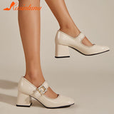 Toe Vintage Ankle Buckle Mary Jean Shoes 2023 European Style Thick High Heels Solid Elegant Women's Pumps Spring