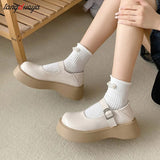 Lolita Shoes Women Japanese Cute Vintage Mary Janes Shoes Platform Chunky High Heel College Student Cosplay beige