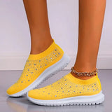 Crystal Flats Shoes for Women Plus Size Breathable Mesh White Sneakers Woman 2023 Autumn Soft Sole ladies Sports