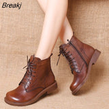 women shoes 2023 spring genuine leather Female short boots women booties British Lace-Up retro women Motorcycle