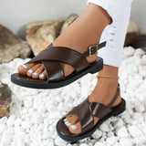 Vinatge Back Strap Flat Sandals Woman 2023 Summer Plus Size Low Heel Sandles for Women Anti-Slip Beach Shoes