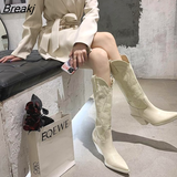 Cowboy Boots 2023 Autumn Winter Long But Knee Plus Size Embroidered Vintage Roman Pointed Western Knight Shoes Fashion