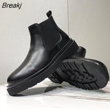 Boots Winter 2021 Platform Boots Men Split Leather Ankle Boots Black Male Autumn New Fashion Shoes Chunky