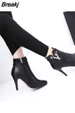 Mujer Invierno 2023 Autumn Stiletto Thin High Heels Woman Pointed Toe Pu Leather Zipper Sexy Ankle Womens Boots