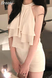 Summer Pure Color Korean Style Fashion Blouse Office Lady New Basic Sexy Sleeveless Tops Woman Beach Casual Slim