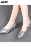 Fashion Women Leather 3cm High Heels Lady Pointe Toe Gold Heels Sandals Female Wedding Bridal Shoes Women's High Heel