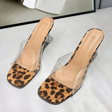 luxury Women High Heels PVC Jelly Crystal Heel Transparent Women Sexy Leopard Clear High Heels sandals Size