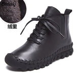 Leather Shoes Women Boots 2023 Autumn Winter Fashion Handmade Ankle Boots Warm Soft Outdoor Casual Flat Shoes