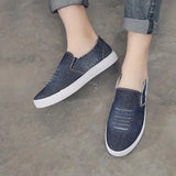 Summer Men Shoes Breathable Slip-on Cut-out Denim Casual Canvas Shoes Flat Heels