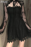 Vintage Dress Women Fairy Elegant Chic Lace Hollow Out Sexy Mini Party Dress Female One Piece Dress Korea New Autumn