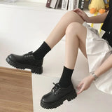Classic Black Platform Oxford Shoes for Women Spring Autumn Casual Lace Up Flats Woman Fashion Non-slip PU Leather