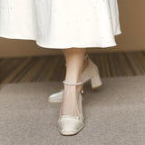 Women's 2024 New Spring And Summer French Medium-Heeled Single Shoes With A Shallow Head Mary Jane Evening