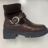 Breakj 2025 Autumn And Winter New British Wind Rough And Martin Boots Women's Woolen Mouth Belt Buckle Base Elastic Thin Short