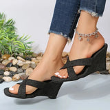 Fashion Denim High Heels Women Slippers Summer 2023 Open Toe Wedge Sandals Woman Plus Size Non Slip Beach Shoes