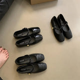 Fragrant Style Mary Jane Shoes French Buckle Soft Leather Flat Soles Single Shoes Shallow Mouth Thick Heels Small Leather Shoes Love