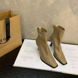 Socks Heels Winter Shoes For Women Boots-Women Stockings 2024 Autumn Rubber Pointy High Heel Ankle Ladies Lace-Up