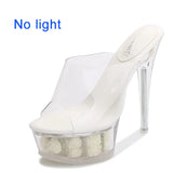 Women Catwalk Sexy Super High Heels Luminous Stiletto Platform Sandals Transparent Model Crystal Wedding Shoes