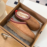 Boots With Fur Women's Rubber Shoes Rain Flat Heel Australia Plush Lolita Snow Leather Med Ladies Basic Ethnic Slipper