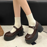 brown Lolita Shoes Platform Mary Janes Shoes Women's School Uniform Jk Student Shoes Women Girl Round Toe Oxford