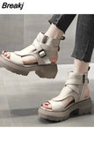 New Summer Shoes Women Sandals Retro Genuine Leather Women Wedges Platform Sandals Peep Toe High Heel Sandals