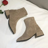 Leather Women Ankle Boots High Heels Winter Women Shoes Fashion Casual Ins Female Short Boot