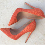 Women Pumps Shoes Snake's Pattern Pointed Toe Sexy High Heels 12 cm Designer Shoes plus size 33-45 YG020