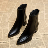 for Women 2023 Ankle Women's Boots Retro Modern Boots Women Solid Side Zip PU Sewing Pointed Toe Chunky Heel Ladies