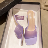 Shoes House Slippers Platform Women Heels Jelly Slides Med Mules Sexy 2023 High Transparent Soft Pumps Square heel