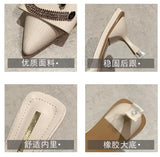 New Women Slippers Mules Pointed Toe Rubber Metal Chains Outsole Slides Footwear Fashion Casual Lady High Heels