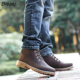 boots men shoes hot warm plus fur winter snow boots work shoes men pu leather lace-up ankle military boots men plus