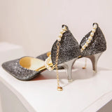 Women Summer 2024 New Korean Version Of The Pearl One-Word Buckle Pointed Sexy Stiletto High-Heeled