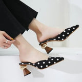 Toe Polka Dot Half Slippers Shoes Woman 2024 Trend Mules High Heels Fashion Heeled Sandals Women's Summer