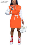 Women Long Sleeve Single Breasted Sweatshirt Style Baseball Casual Mini Dress Autumn 2023 Street Active Dresses