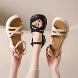 Outdoor Sandals for Woman Beige Summer 2023 Beach Women's Shoes Platform with Medium Heels Comfortable and Elegant
