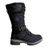 Mujer Women's Winter Side-pull Lace-up Knitted Mid-tube Boots Low-heeled Round-toe Boots High-quality Winter Warm Boots