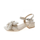 Solid Color Open-toe Sandals Women 2023 Summer New One-line Buckle Fashion Temperament Bow Knot Comfortable Women's