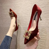 Heels Women Shoes 2023 Spring Pumps Slip On Bling Bling Pointed Wedge Latest Shallow Mouth Sandals Ladies All-Match
