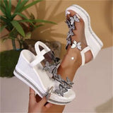 Breakj 2025 New Sloped Sandals Butterfly Pearl Decoration With Slope And Fish Mouth Cover