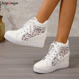 Women Lace-Up High Top sneakers women White lace Casual shoes Comfortable Height Increasing Sneakers Plarform Female Ankle