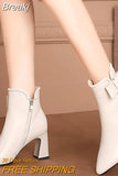 Black Thick High Heel Ankle Boots Women 2023 Pointed Toe Keep Warm Elegant Short Booties Ladies Ankle Buckle