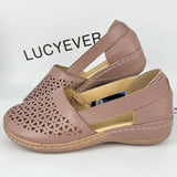 Retro Pu Leather Hollow Out Flats Women Spring Summer Thick Sole Wedges Shoes Woman Comfy Slip on Casual Shoes Size