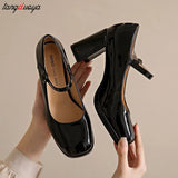 Heels Women 2023 Trend Chunky Heels Platform Lolita Mary Jane shoes Elegant Party Korean Shoes Dress beige yellow