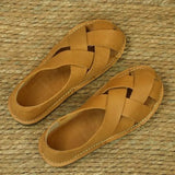 Retro Soft Closed Toe Sandals For Women Luxury Sandals Summer Slip On Summer Beach Sandals Genuine Leather Ladies
