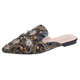 2023 New Elegant Women Rivets Slides Mules Breathable Flat Slippers Closed Toe Slides Party