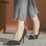 Women's High Heel 7/10CM Pumps 2022 Spring/Autumn Rhinestone Pointed Toe Shoes Shallow Stiletto Dress Chaussure