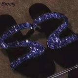 Summer Women Flat Slippers Rhinestone Shoe Open Toe Roman Beach Sandal Ladies Flip Flops Black Outdoor Wild Non-slip