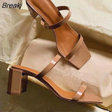 Slippers Med Heels Party Mules Shoes Ladies 2022 New Women Slides Fashion Shoes Female Concise PU Shoes Ladies