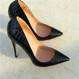 Black Croc-Effect Women Sexy Evening Party High Heels Slip On Pointed Toe Fashion Pumps Ladies Designer Shoes Plus