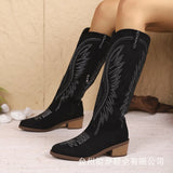 Breakj Large-Size Retro Embroidery V-Mouth Martin Boots Women Autumn And Winter Coarse And Mid-Clinity Net Red Knight